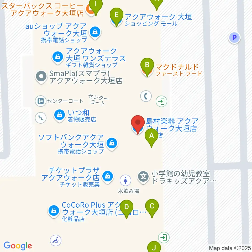 島村楽器 アクアウォーク大垣店周辺のファミレス・ファーストフード一覧地図