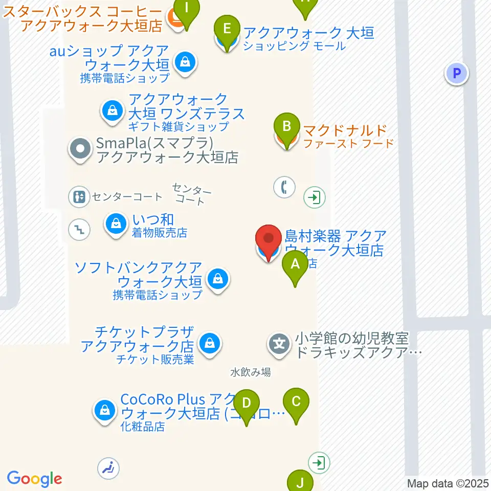 島村楽器 アクアウォーク大垣店周辺のファミレス・ファーストフード一覧地図