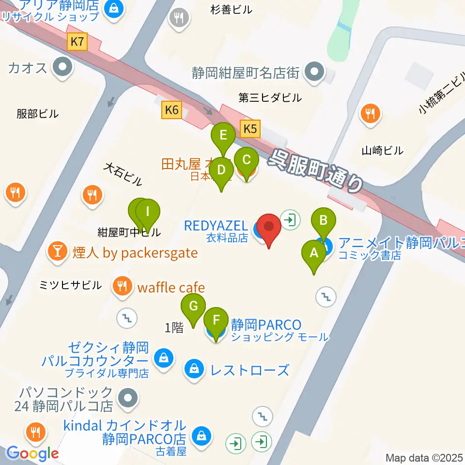島村楽器 静岡パルコ店周辺のファミレス・ファーストフード一覧地図