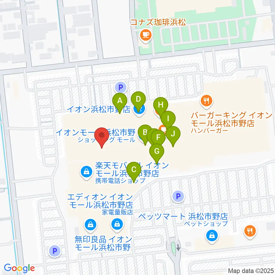 島村楽器 イオンモール浜松市野店周辺のファミレス・ファーストフード一覧地図