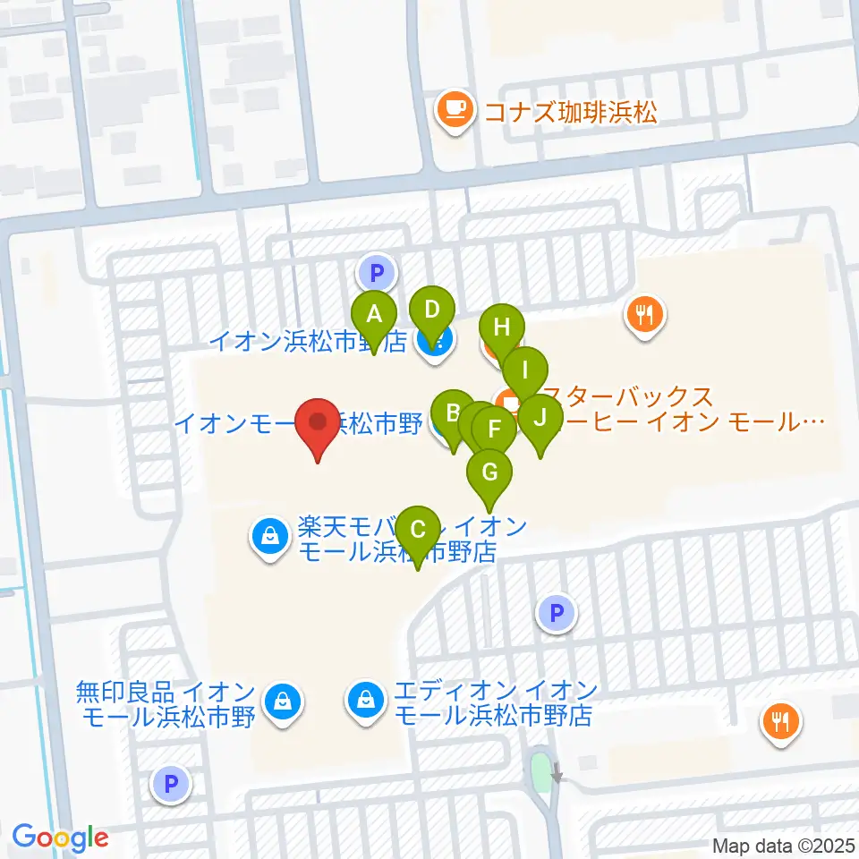 島村楽器 イオンモール浜松市野店周辺のファミレス・ファーストフード一覧地図
