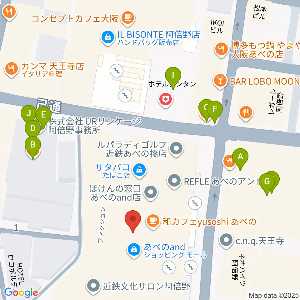 島村楽器 あべのand店周辺のファミレス・ファーストフード一覧地図
