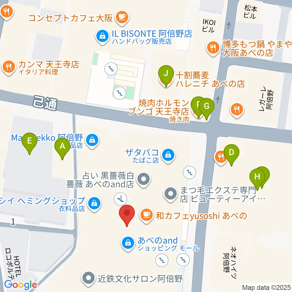 島村楽器 あべのand店周辺のファミレス・ファーストフード一覧地図