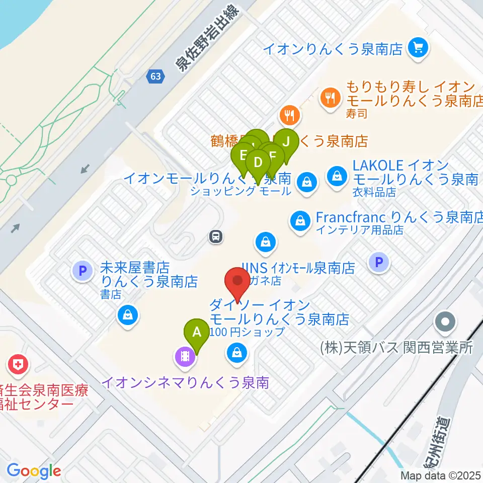 島村楽器 イオンモールりんくう泉南店周辺のファミレス・ファーストフード一覧地図
