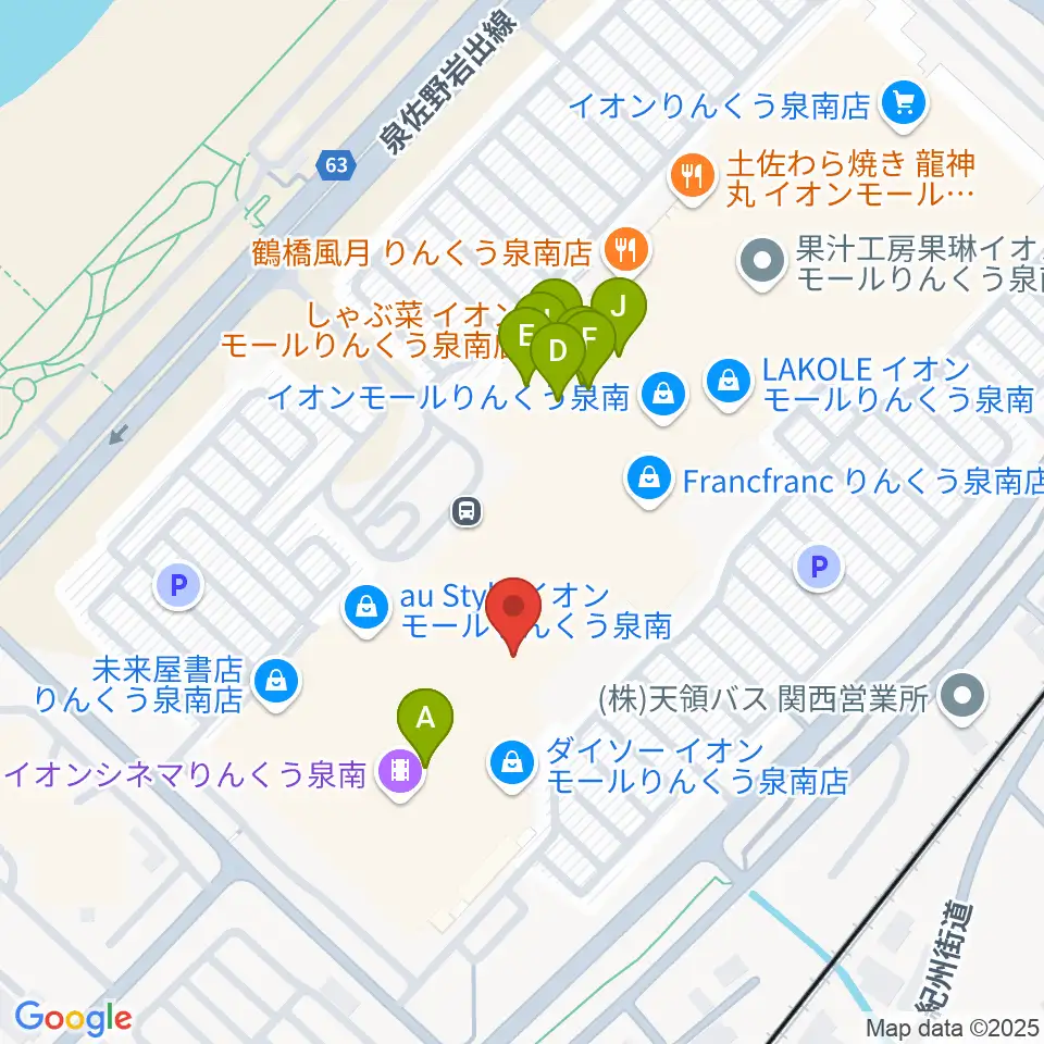 島村楽器 イオンモールりんくう泉南店周辺のファミレス・ファーストフード一覧地図