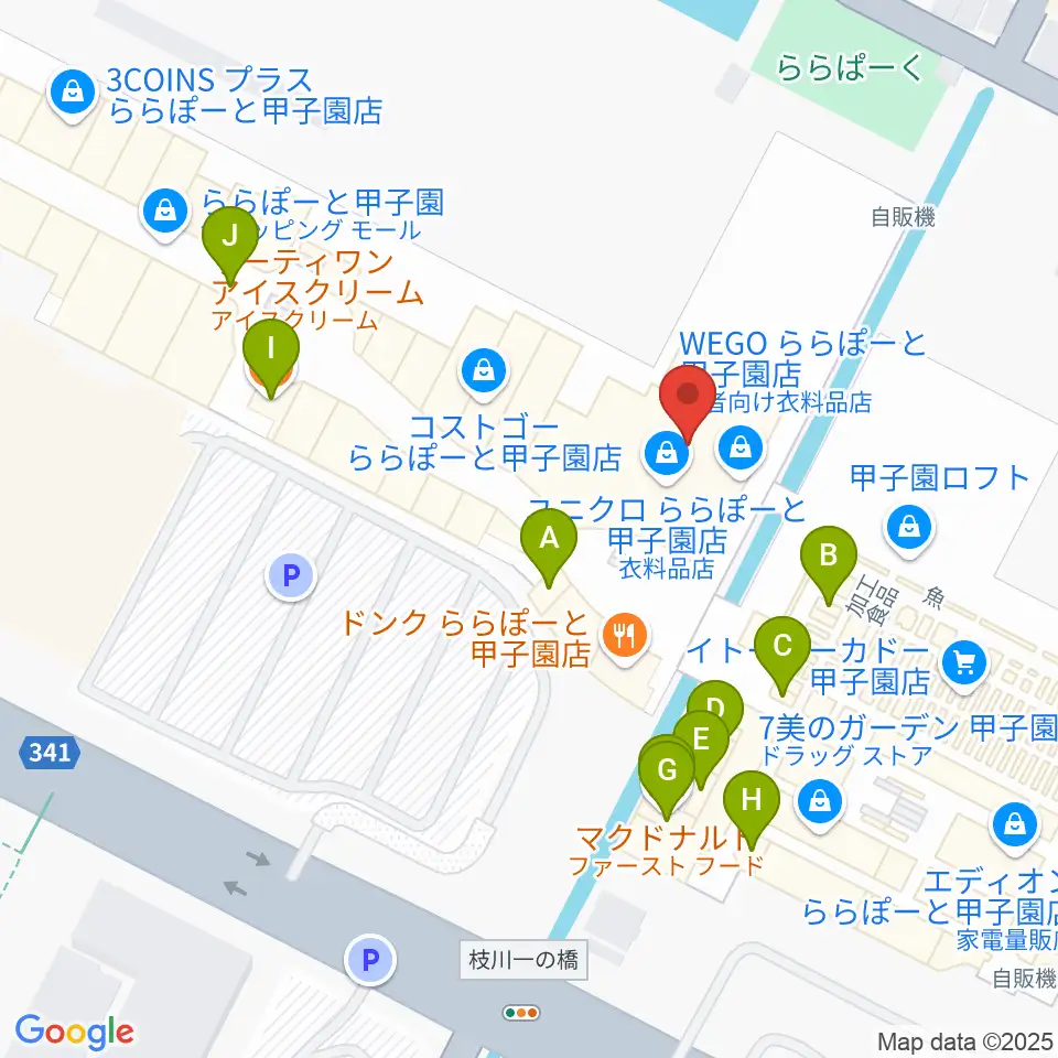 島村楽器ららぽーと甲子園店周辺のファミレス・ファーストフード一覧地図