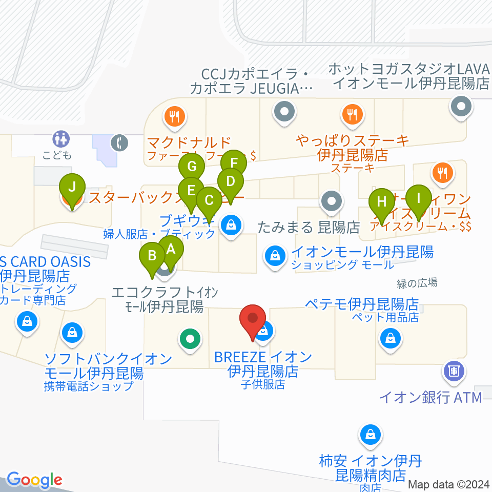 島村楽器 イオンモール伊丹昆陽店周辺のファミレス・ファーストフード一覧地図