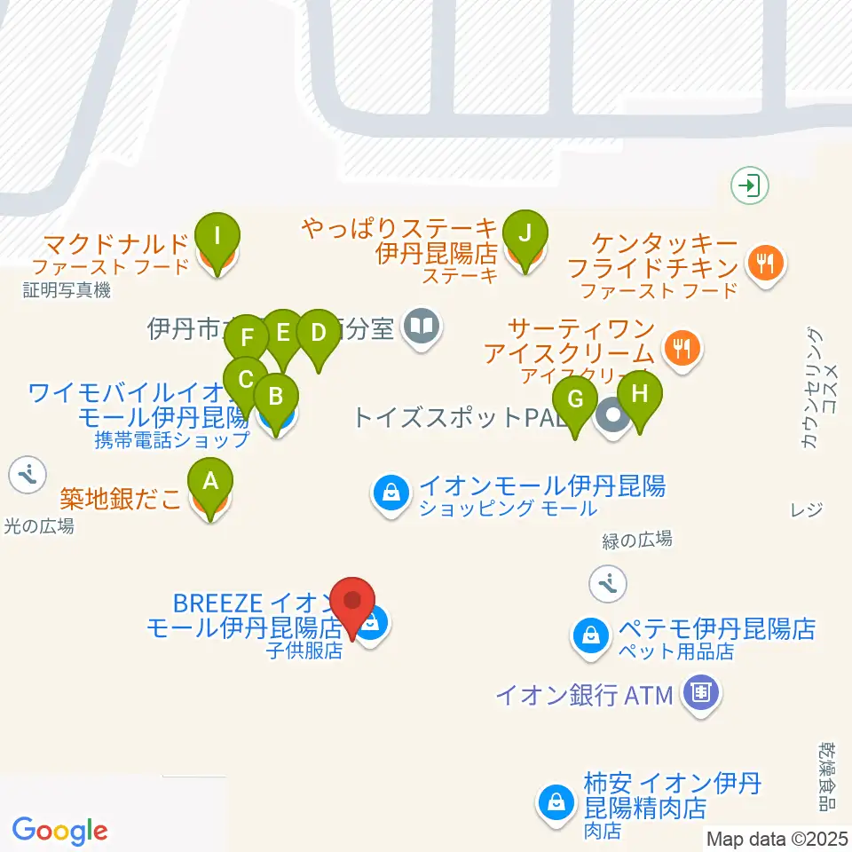 島村楽器 イオンモール伊丹昆陽店周辺のファミレス・ファーストフード一覧地図