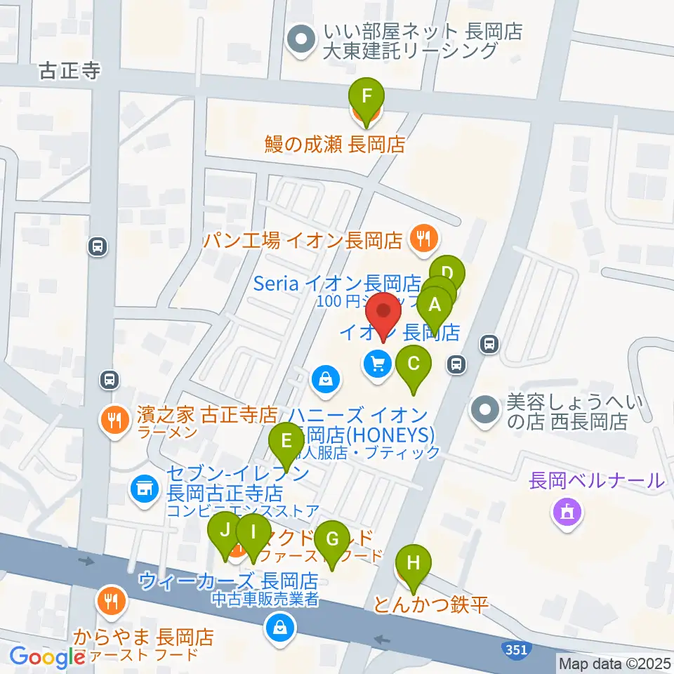 島村楽器 イオン長岡店 周辺のファミレス・ファーストフード一覧地図