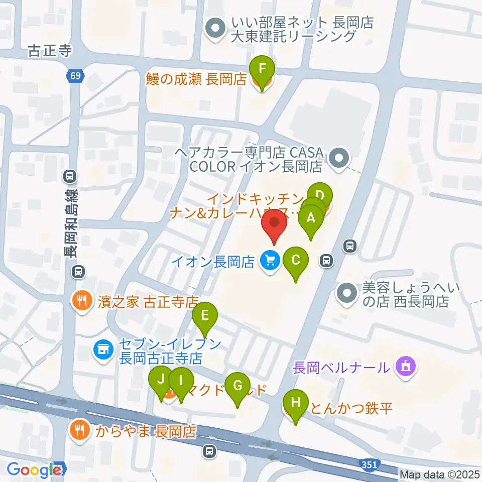 島村楽器 イオン長岡店 周辺のファミレス・ファーストフード一覧地図
