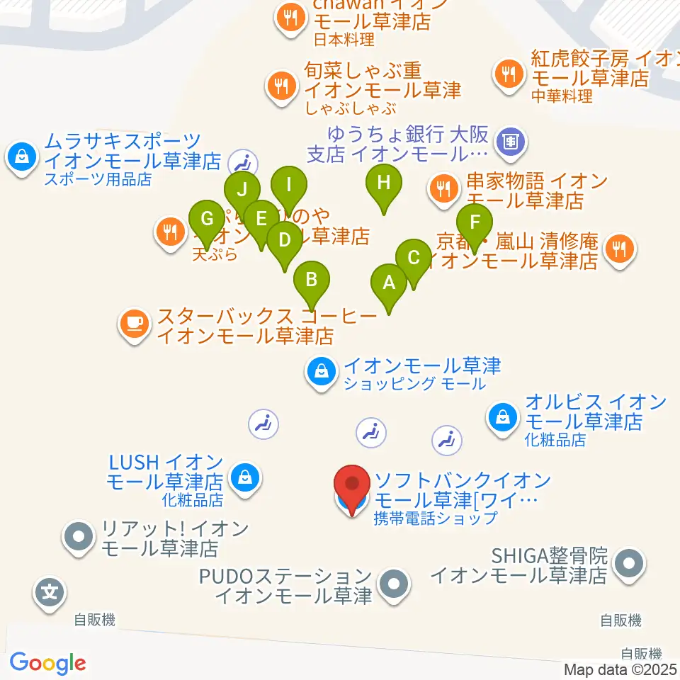 島村楽器 イオンモール草津店周辺のファミレス・ファーストフード一覧地図