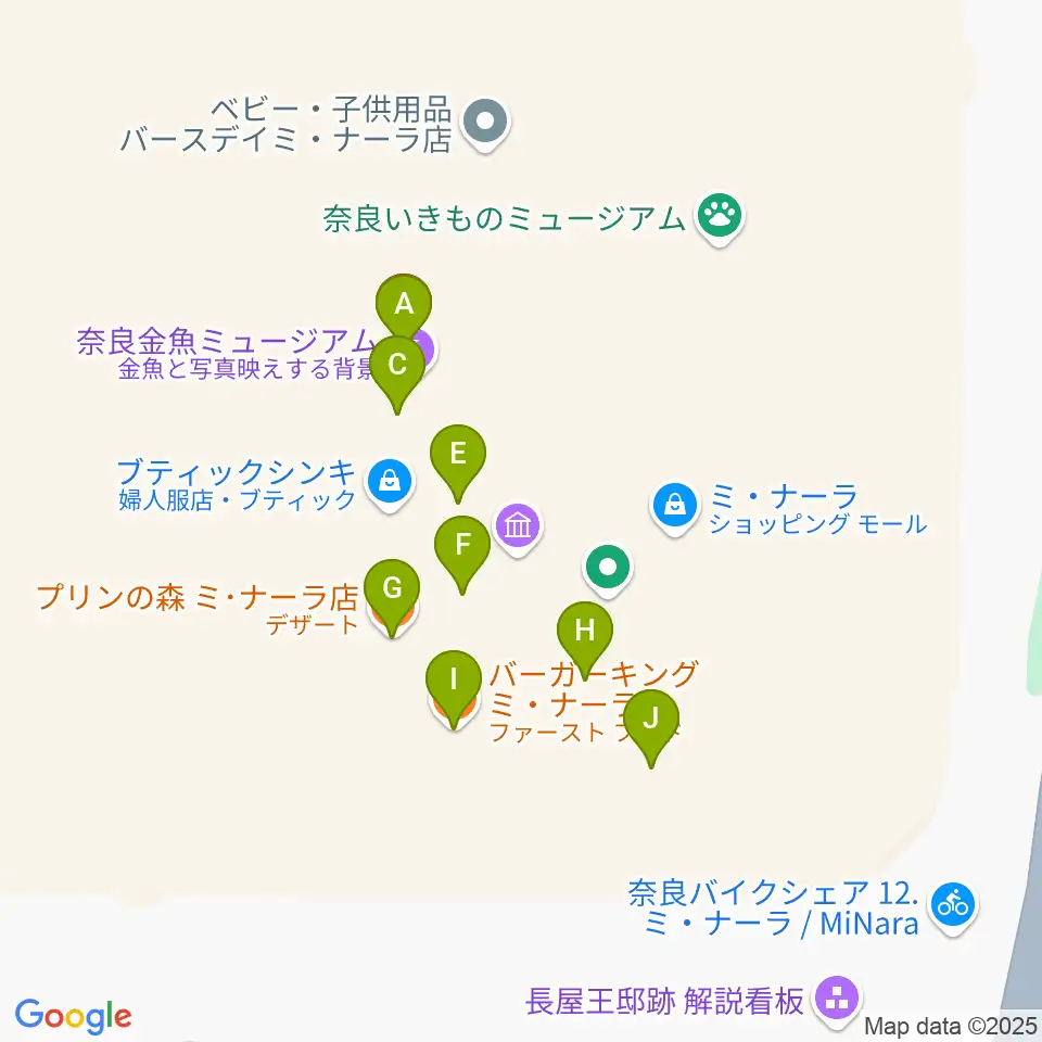 島村楽器ミ・ナーラ奈良店周辺のファミレス・ファーストフード一覧地図