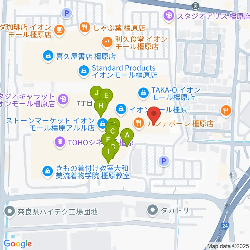 島村楽器 イオンモール橿原店周辺のファミレス・ファーストフード一覧地図