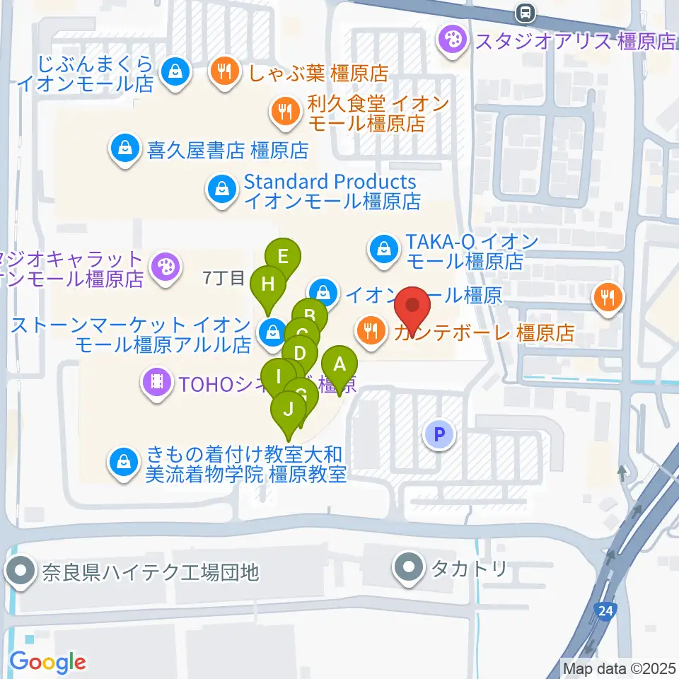 島村楽器 イオンモール橿原店周辺のファミレス・ファーストフード一覧地図