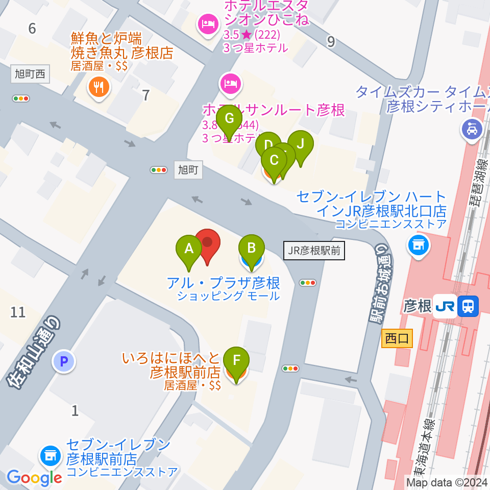 JEUGIA 彦根店周辺のファミレス・ファーストフード一覧地図