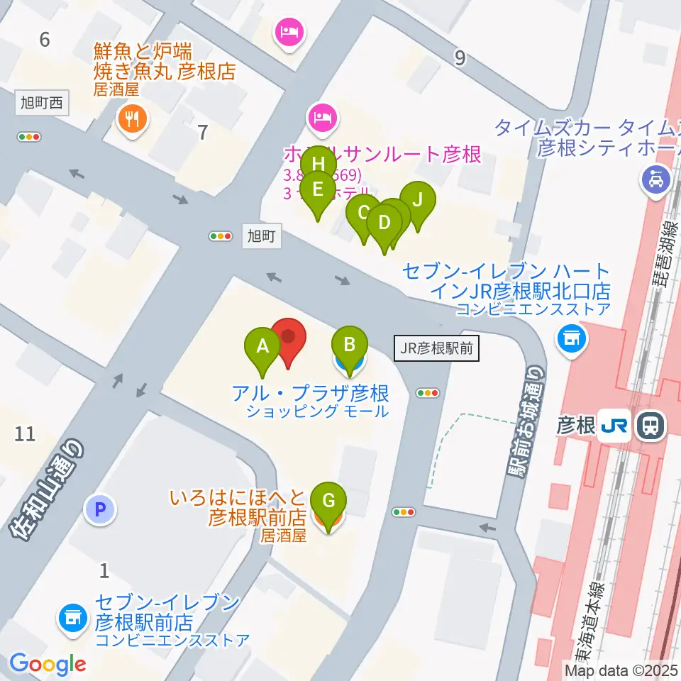 JEUGIA 彦根店周辺のファミレス・ファーストフード一覧地図