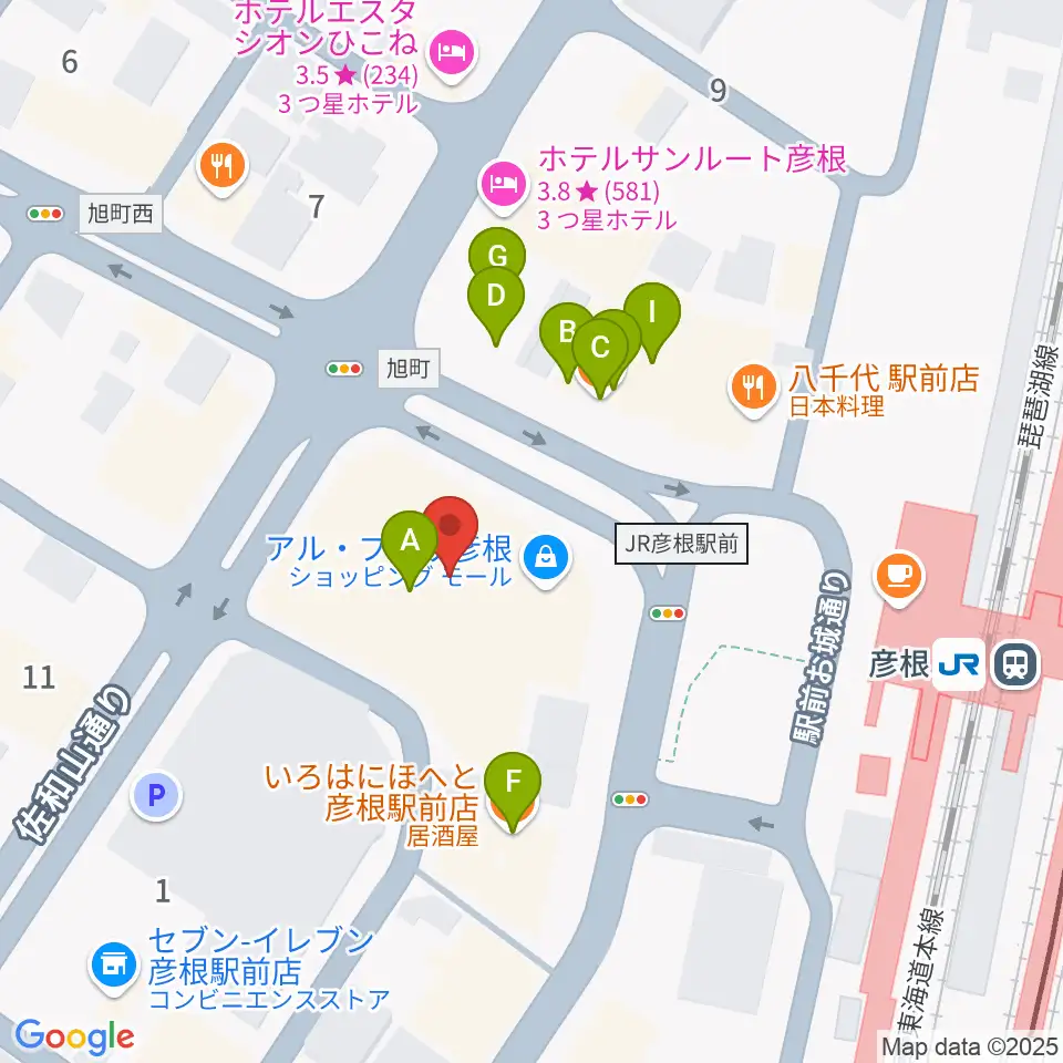 JEUGIA 彦根店周辺のファミレス・ファーストフード一覧地図