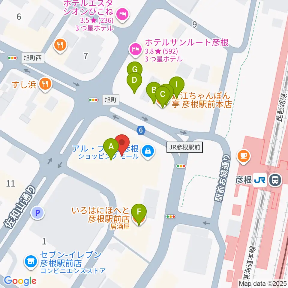 JEUGIA 彦根店周辺のファミレス・ファーストフード一覧地図