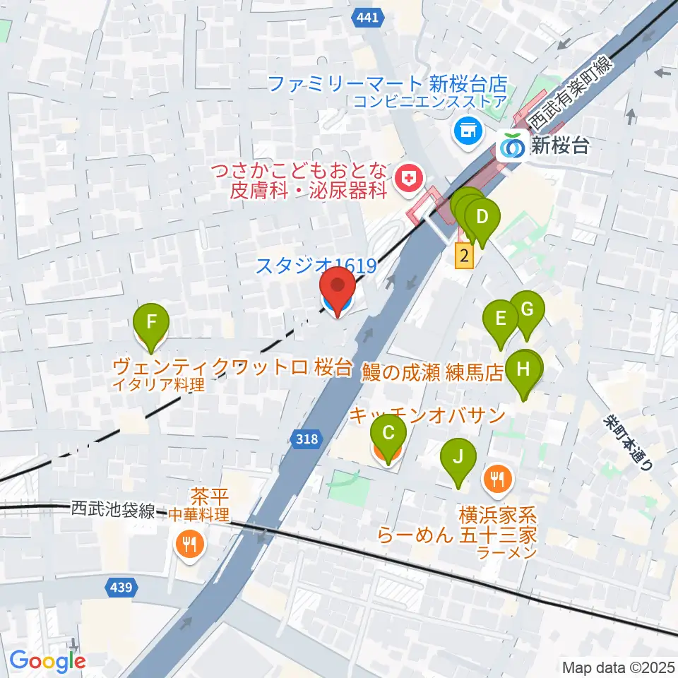 GALLERY STUDIO 1619.周辺のファミレス・ファーストフード一覧地図