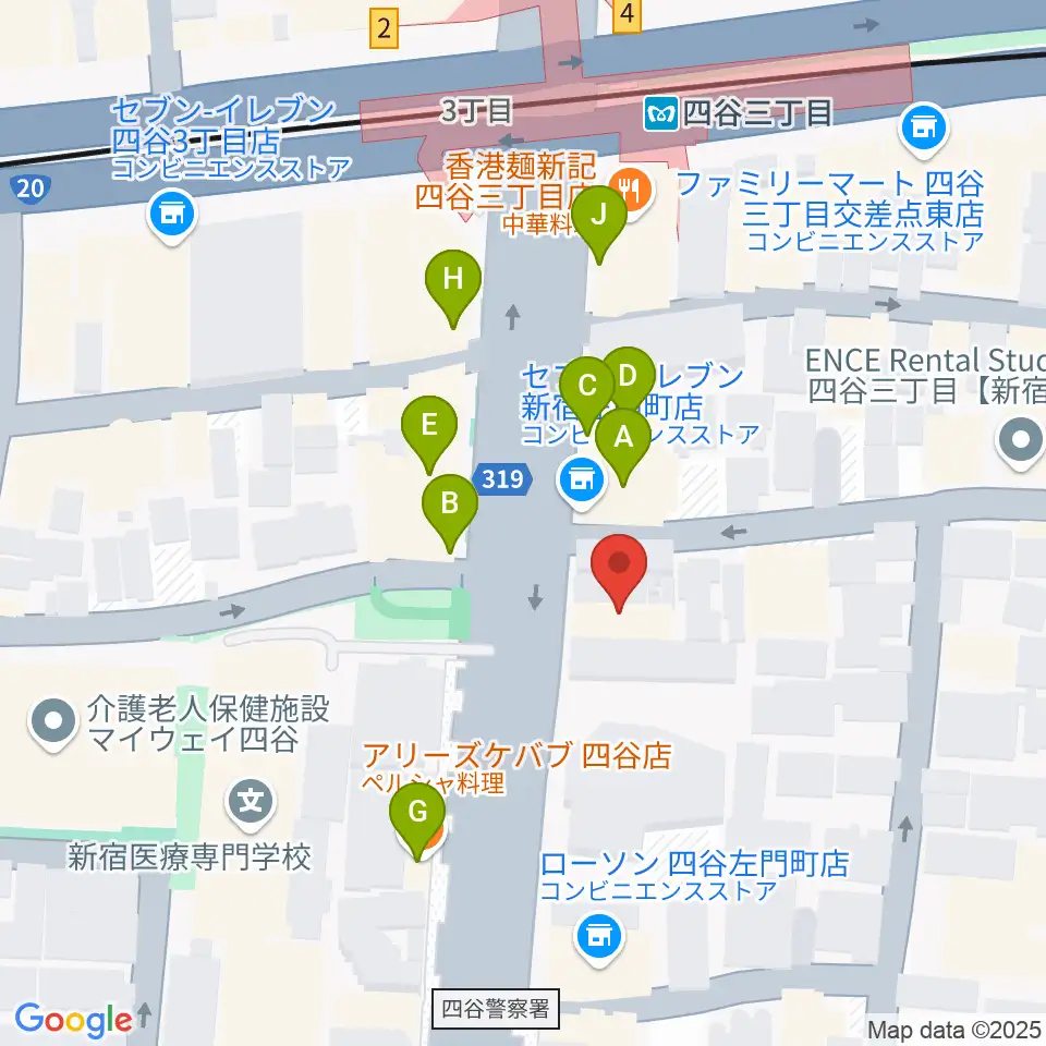 四谷三丁目Blue-T周辺のファミレス・ファーストフード一覧地図