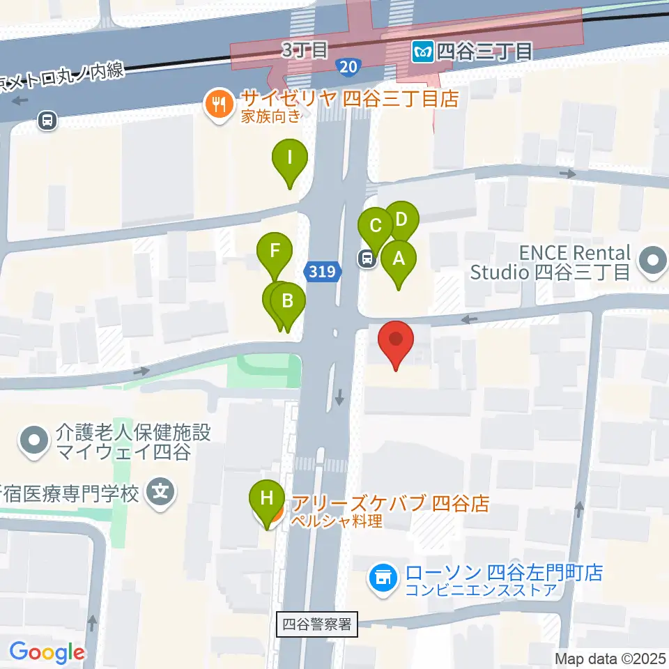 四谷三丁目Blue-T周辺のファミレス・ファーストフード一覧地図