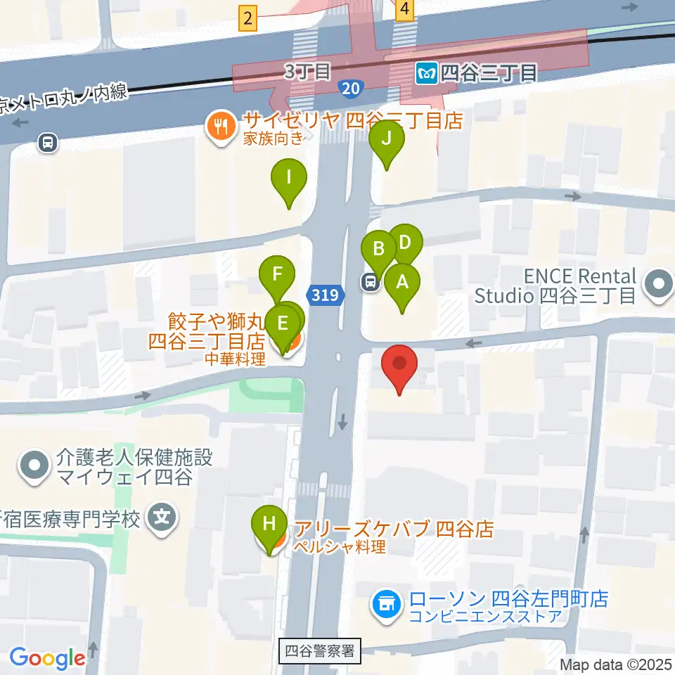 四谷三丁目Blue-T周辺のファミレス・ファーストフード一覧地図