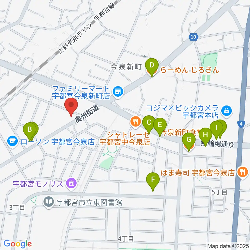 ギターショップ・オールドブリッジ周辺のファミレス・ファーストフード一覧地図