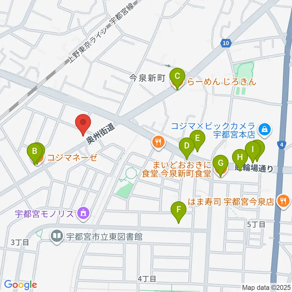 ギターショップ・オールドブリッジ周辺のファミレス・ファーストフード一覧地図