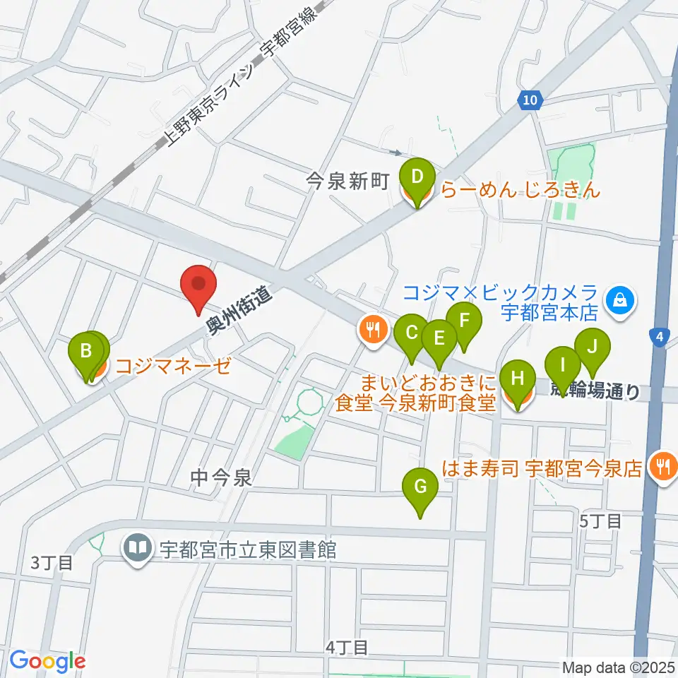 ギターショップ・オールドブリッジ周辺のファミレス・ファーストフード一覧地図