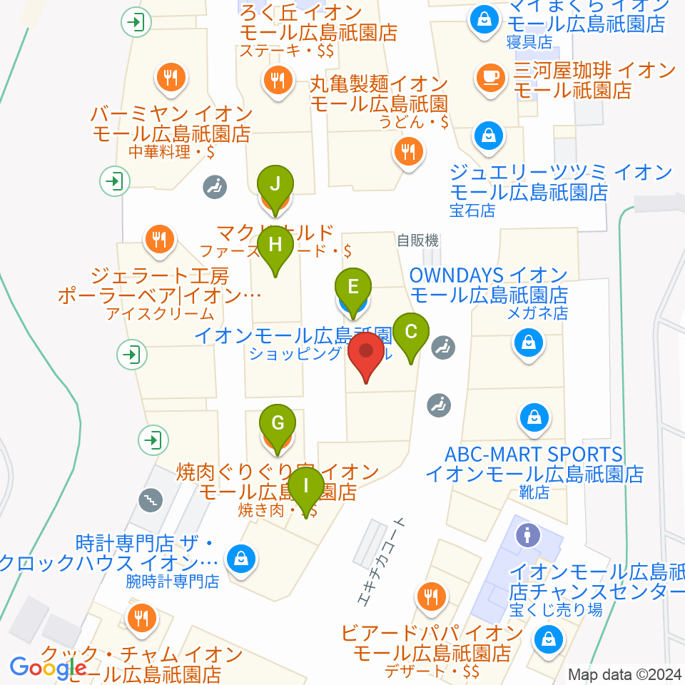 島村楽器 イオンモール広島祗園店周辺のファミレス・ファーストフード一覧地図