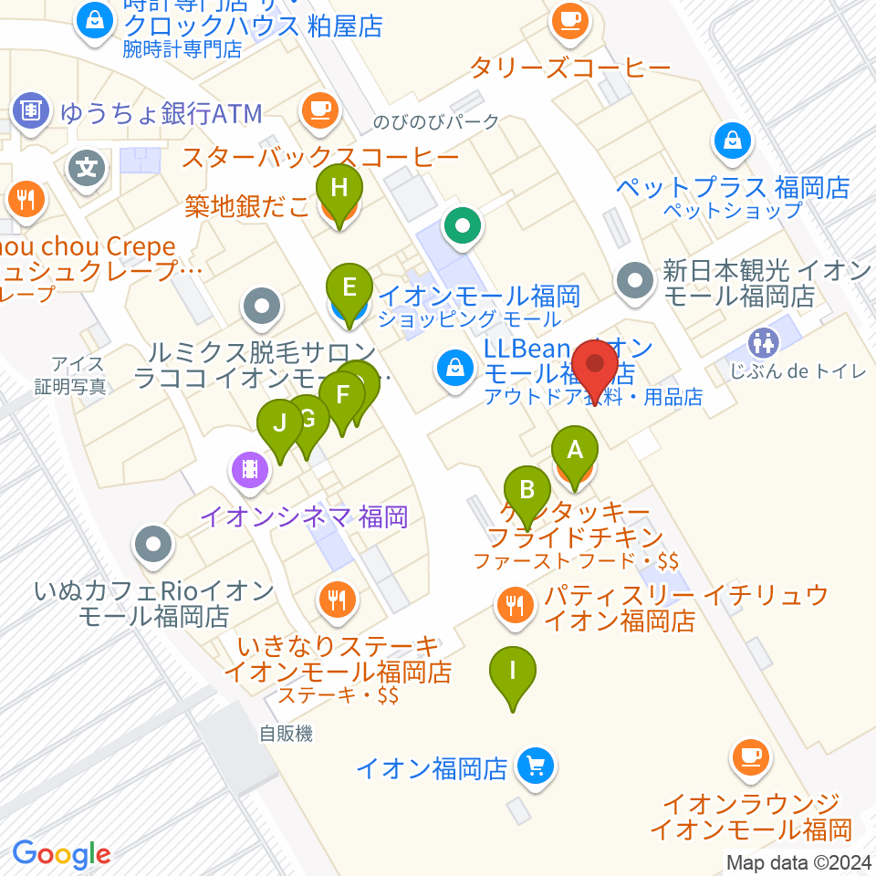 島村楽器 イオンモール福岡店周辺のファミレス・ファーストフード一覧地図