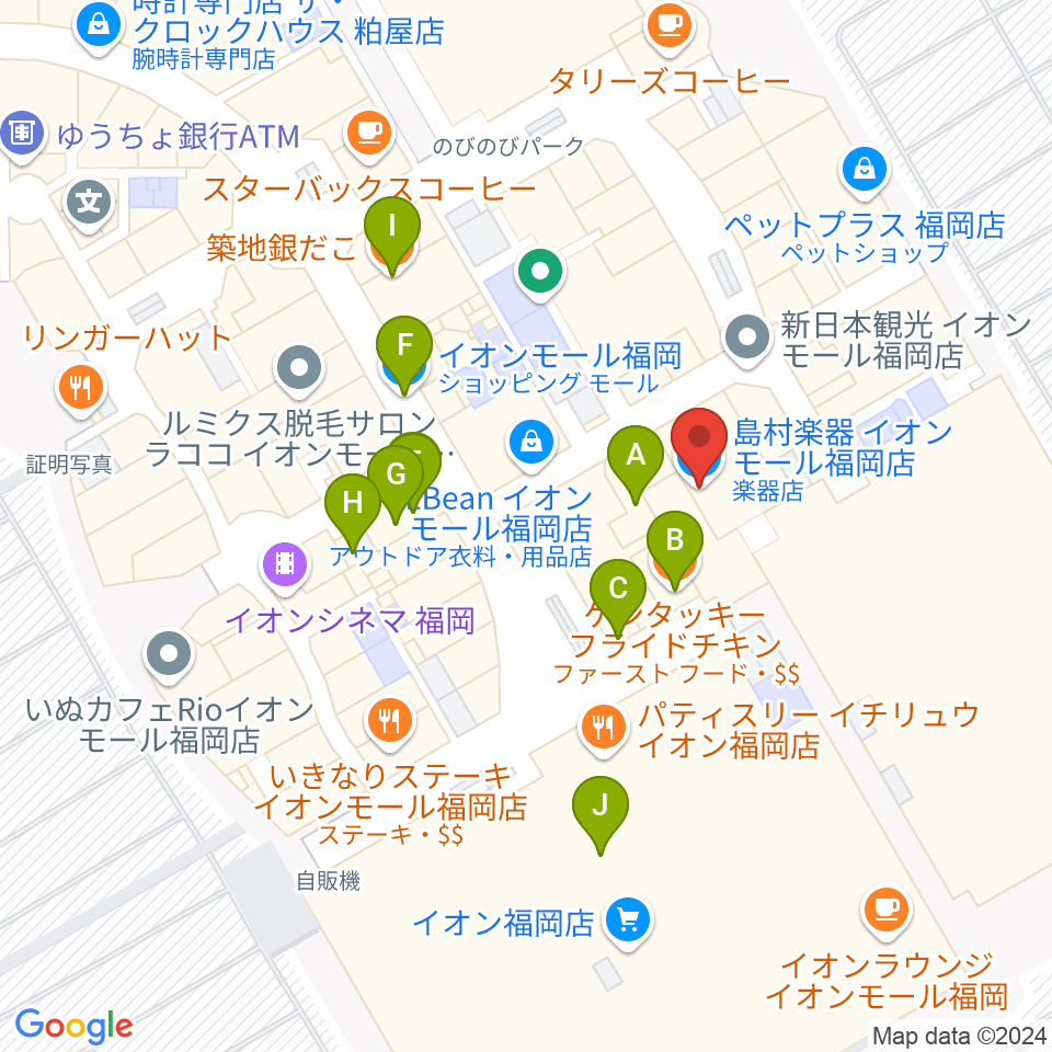 島村楽器 イオンモール福岡店周辺のファミレス・ファーストフード一覧地図