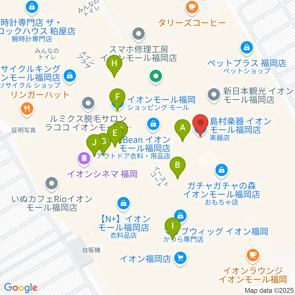 島村楽器 イオンモール福岡店周辺のファミレス・ファーストフード一覧地図