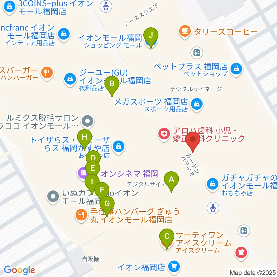 島村楽器 イオンモール福岡店周辺のファミレス・ファーストフード一覧地図
