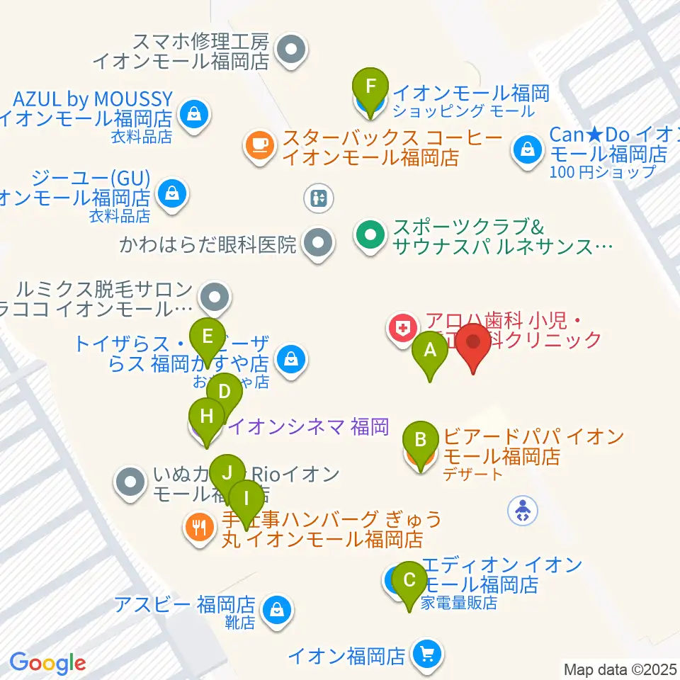島村楽器 イオンモール福岡店周辺のファミレス・ファーストフード一覧地図