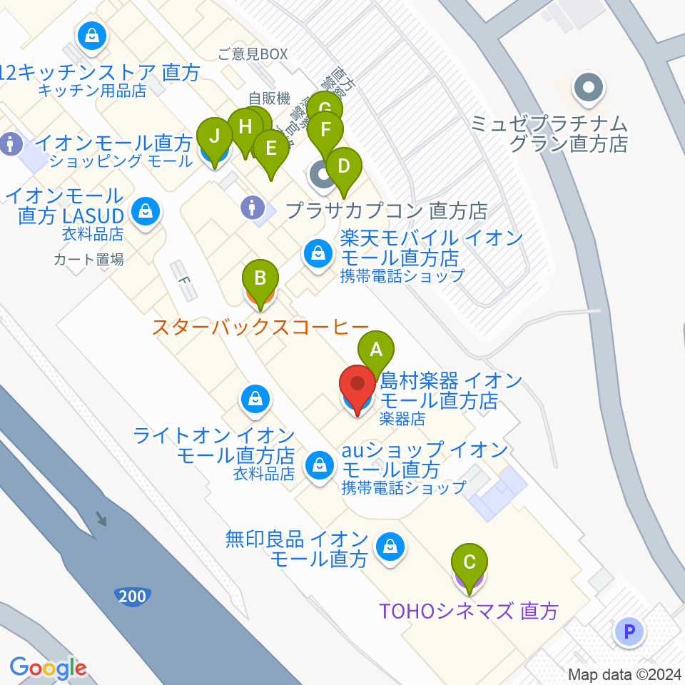 島村楽器 イオンモール直方店周辺のファミレス・ファーストフード一覧地図