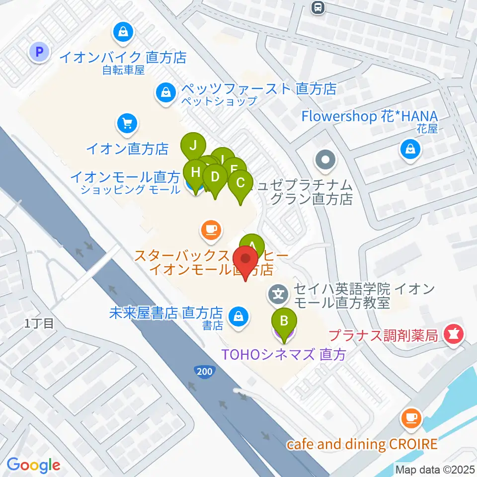 島村楽器 イオンモール直方店周辺のファミレス・ファーストフード一覧地図