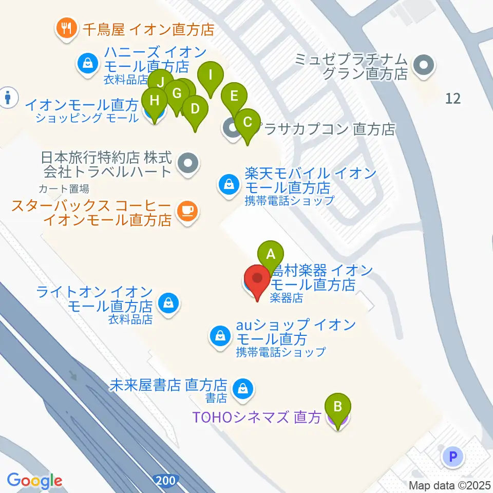 島村楽器 イオンモール直方店周辺のファミレス・ファーストフード一覧地図
