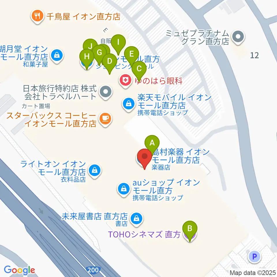 島村楽器 イオンモール直方店周辺のファミレス・ファーストフード一覧地図