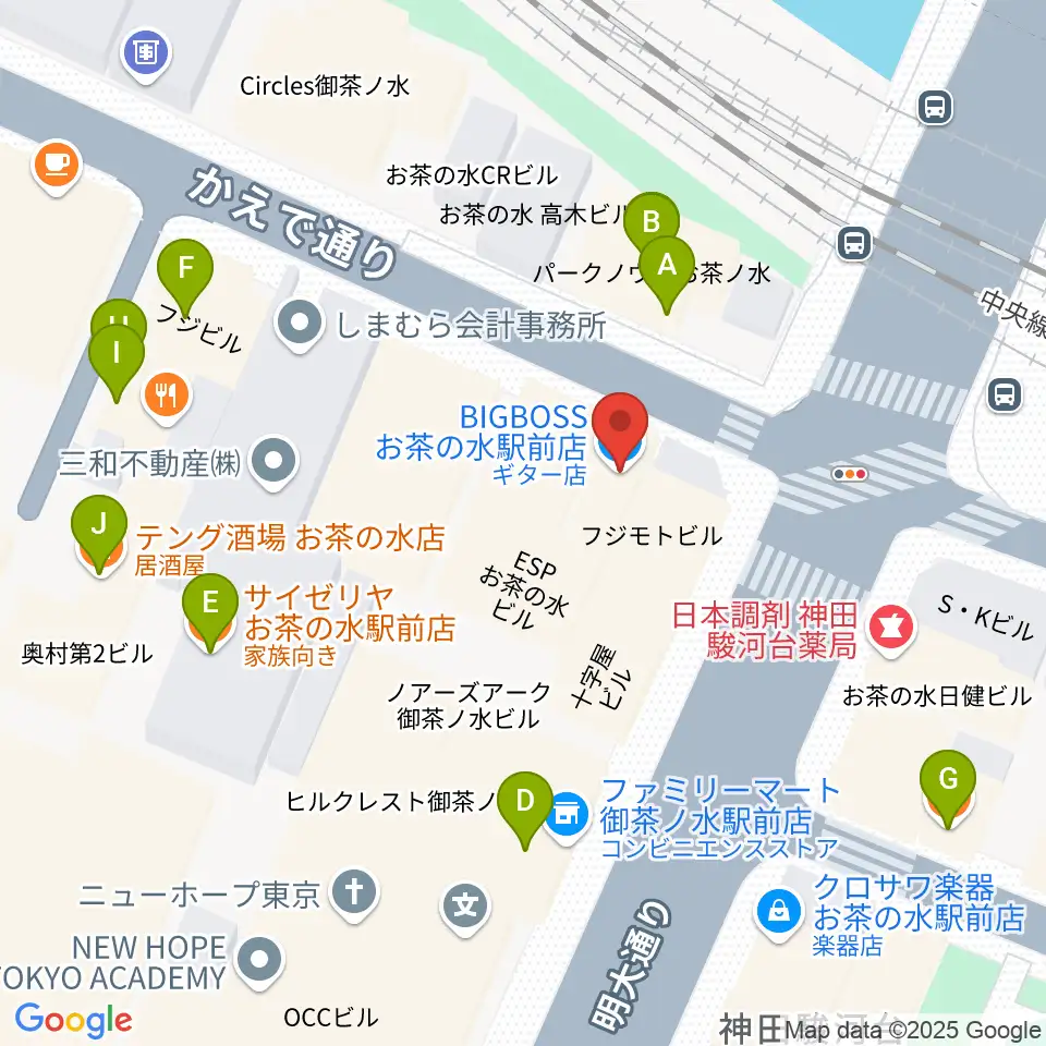 BIGBOSSお茶の水駅前店周辺のファミレス・ファーストフード一覧地図