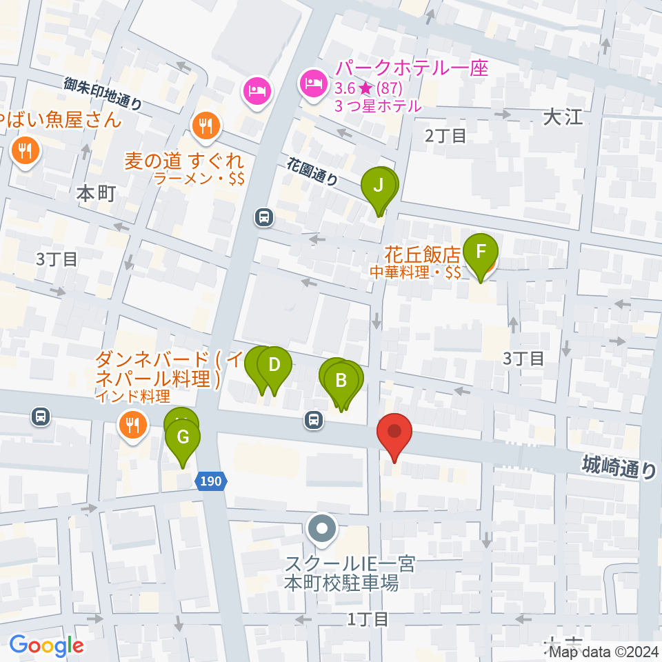 ミュージックポケット スタジオ周辺のファミレス・ファーストフード一覧地図