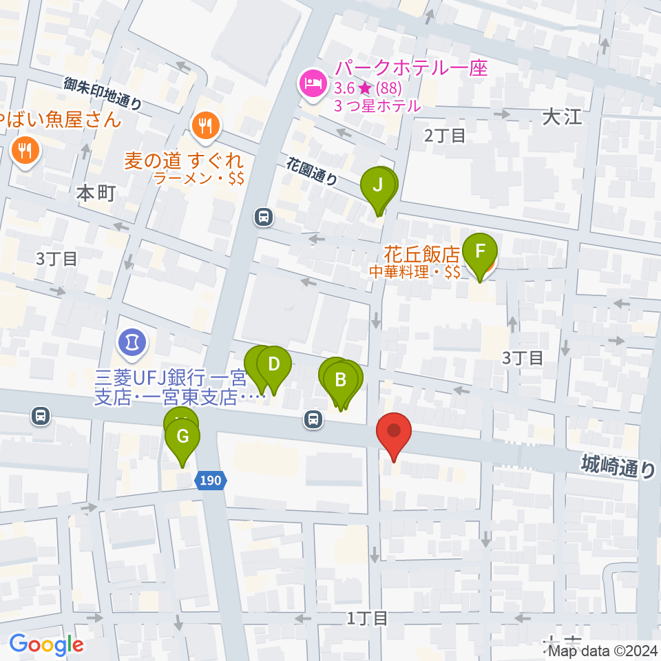 ミュージックポケット スタジオ周辺のファミレス・ファーストフード一覧地図