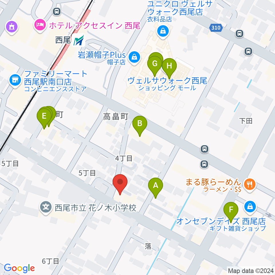 西尾エイトビート周辺のファミレス・ファーストフード一覧地図