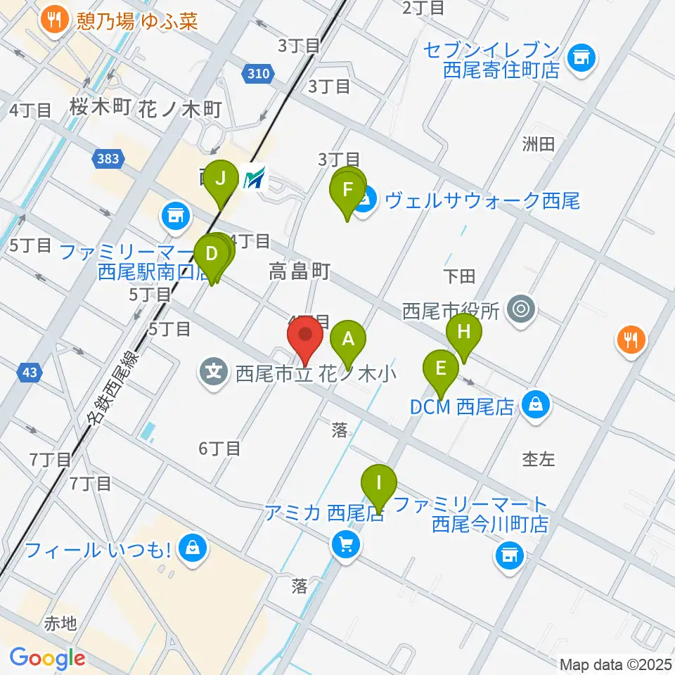 西尾エイトビート周辺のファミレス・ファーストフード一覧地図