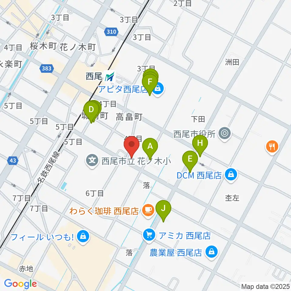 西尾エイトビート周辺のファミレス・ファーストフード一覧地図