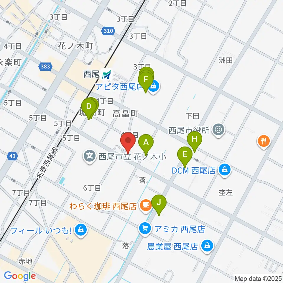 西尾エイトビート周辺のファミレス・ファーストフード一覧地図