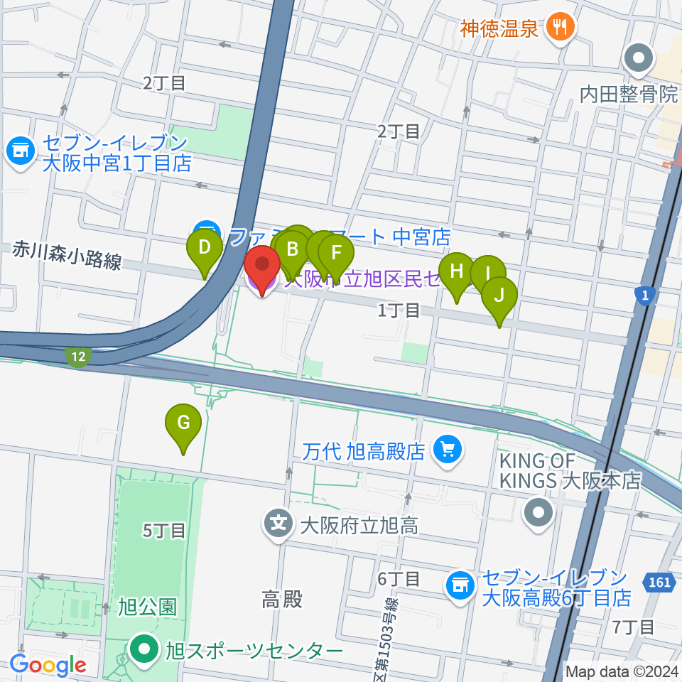 芸術創造館 音楽練習室周辺のファミレス・ファーストフード一覧地図