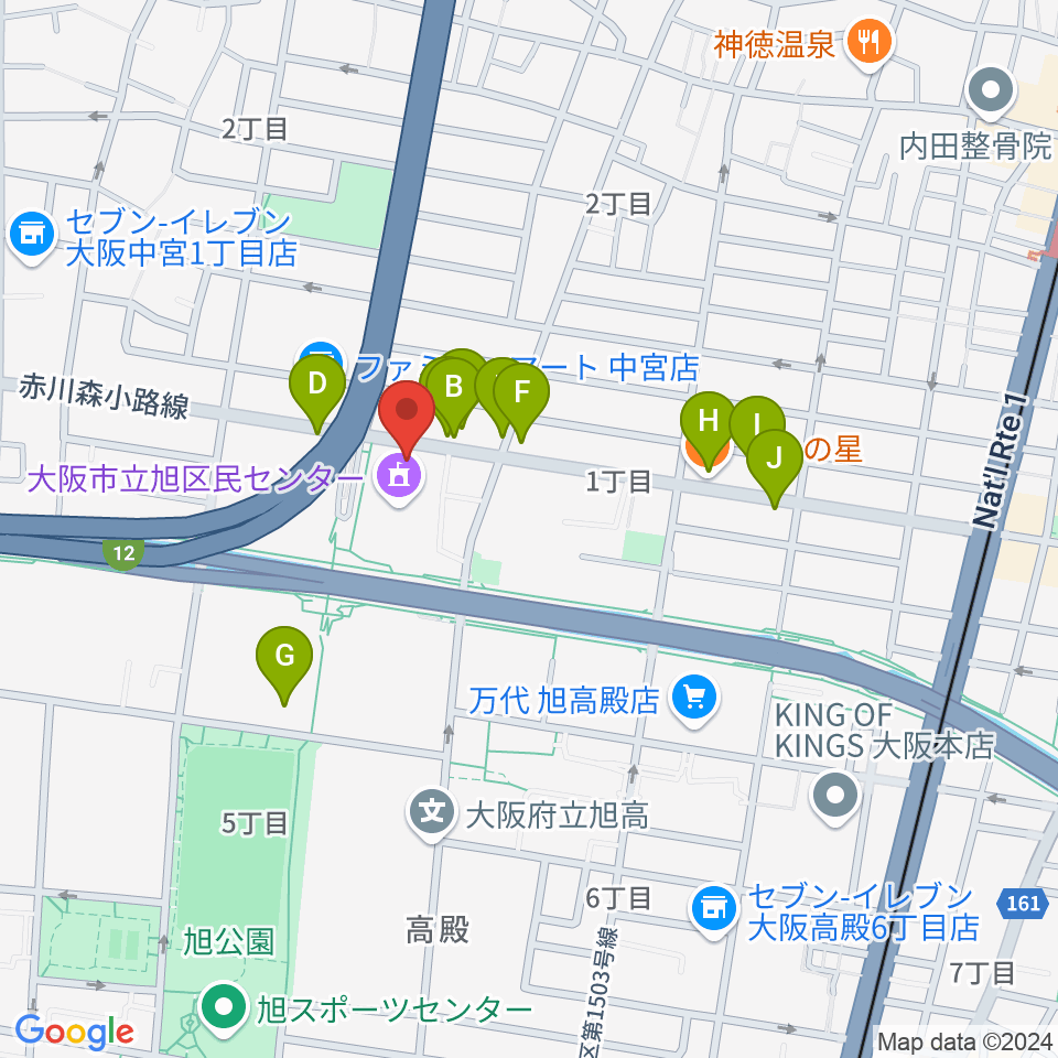 大阪市立芸術創造館周辺のファミレス・ファーストフード一覧地図