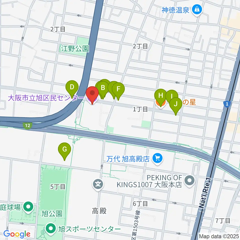 大阪市立芸術創造館周辺のファミレス・ファーストフード一覧地図