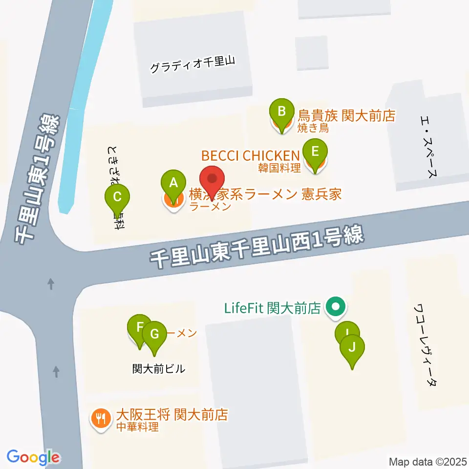 関大前スタジオパレット周辺のファミレス・ファーストフード一覧地図